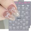 Bow Nail Stickers for Nail Art Bow Nail Decals 3PCS Self-Adhesive 5D Embossed White Pink Bow Tie Nail Art Design Stickers Supplies Gel Nail Stickers for Women Girls DIY Manicure Nail Art Decorations