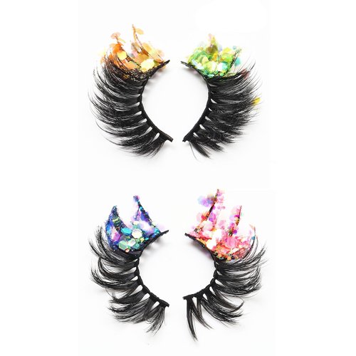 2 Pairs Halloween False Lashes, Glitter Lashes Colorful False Eyelashes Fun Fake Eyelashes for Halloween Cosplay Costumes