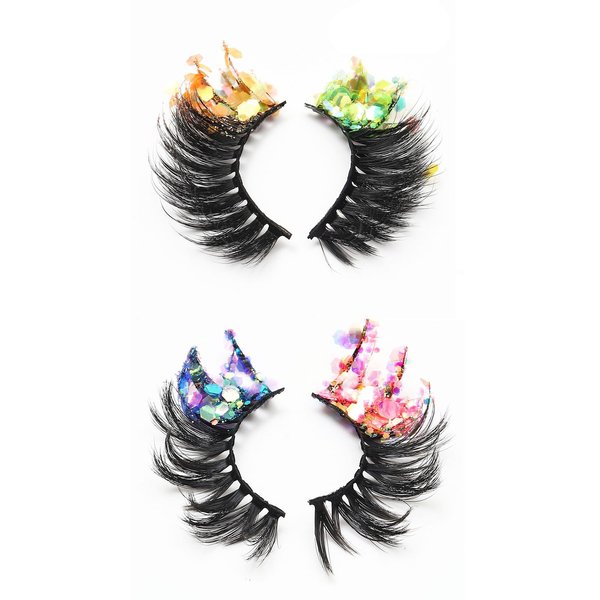 2 Pairs Halloween False Lashes, Glitter Lashes Colorful False Eyelashes Fun Fake Eyelashes for Halloween Cosplay Costumes