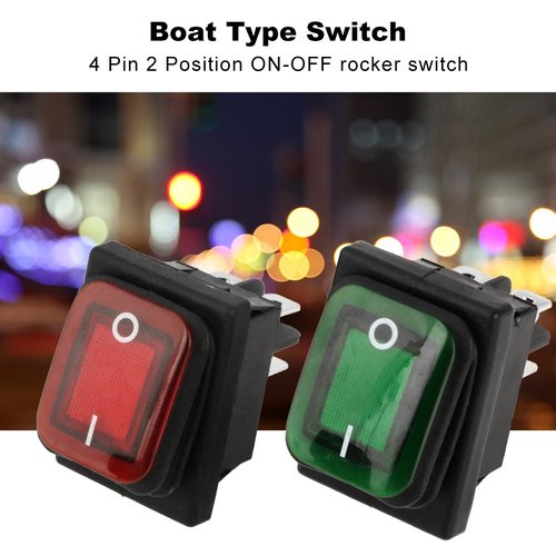 Red Green Light DPST ON-OFF Snap in Boat Rocker Switch 4 Pin 2 Position Waterproof Dustproof Red Green Lamp Rocker Switch 220V Rated Voltage 4 Pcs/Set