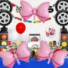 8Pcs Wheel Balloons Car Tires Foil Balloons Pink Bows Mylar Balloons for Race Car Themed Gender Reveal Birthday Party Decorations Supplies