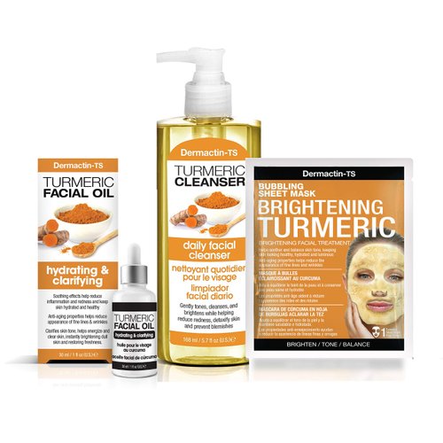 Dermactin-TS Turmeric Facial Collection - Includes Facial Cleanser 5.7 oz, Facial Oil 1 oz, & Bubble Sheet Mask