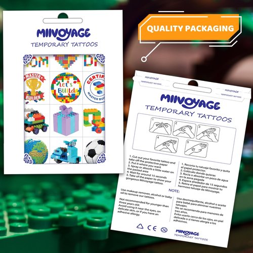 Building Block Individually Wrapped Tattoos, Block Temporary Tattoo Stickers, Building Blocks Birthday Decoration Party Supplies, Blocks Party Favors Gifts Rewards Activity for Kids Boys Girls