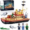 City Jaws Fishing Boat Building Sets with Shark, Fishing Ship Building Kit with 3 Fisherman Minifigures, Christmas Birthday Gifts Toys for Adults Kids, Compatible with Lego Boat, 592 PCS