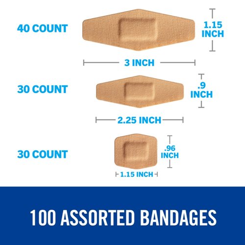Nexcare Duo Bandages, Painless Removal, Strong Adhesive Bandages Stay on for 24 Hours, Flexible Fabric Construction - 100 Pack Assorted Adhesive Bandages