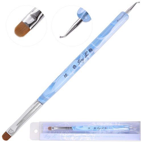 Ivy L 2- Way French Gel Acrylic Nail Art Kolinsky Brush with Dotting Tool for Professional Manicure Cuticle Clean up Nail Art Design (Size # 10, Blue Marble)