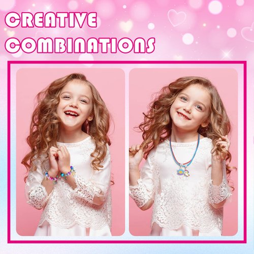 Happytime Charm Bracelet Making Kit for Girls Jewelry Making Supplies Beads Unicorn Mermaid Arts and Crafts Girls Toys Age 6-8