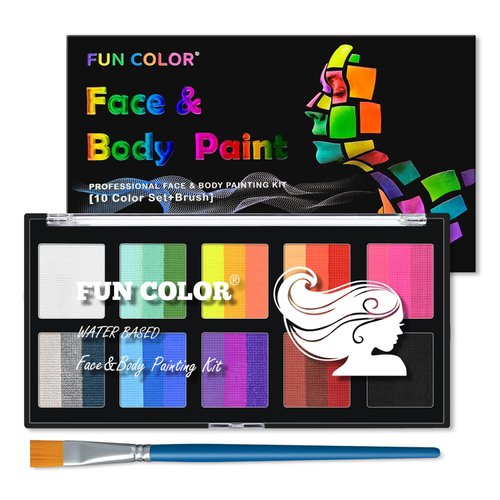 10 Color Rainbow Face Painting Kit - Split Cake Water Activated Palette, Washable Face paint for Kids & Adults. Perfect for Halloween, Party, Cosplay & Body Painting (02#)
