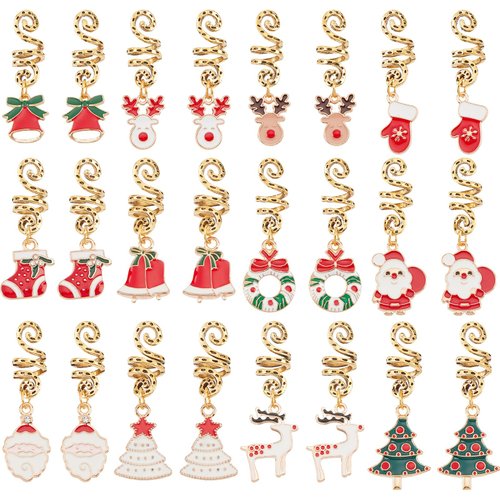 CRASPIRE 12 Styles Christmas Dreadlocks Jewelry Pendant Tree Deer Santa Claus Dreadlocks Accessories Hair Rings Beads for Braids Cuffs Hair Clips Jewelry Decoration for Woman Hair Styling
