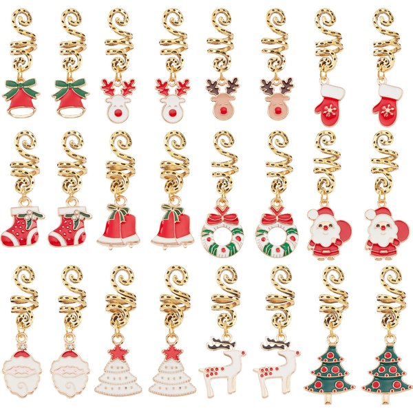CRASPIRE 12 Styles Christmas Dreadlocks Jewelry Pendant Tree Deer Santa Claus Dreadlocks Accessories Hair Rings Beads for Braids Cuffs Hair Clips Jewelry Decoration for Woman Hair Styling