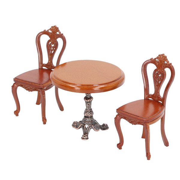 Dollhouse Dining Table Chair Set, Birch Alloy Doll House Furniture Accessories Exquisite Carving Nostalgic for DIY