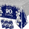 Guzbewu 90th Birthday Party Supplies for Men,3pcs Sliver Blue 90th Birthday Tablecloth Rectangle Happy 90th Birthday Table Cloth for Blue 90th Birthday Decorations