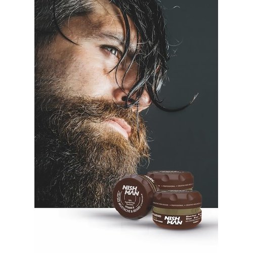 nishman Mustache & Beard Styling Wax with Argan Oil, Sweet Almond Oil, Jojoba Oil | Low Shine & Light Hold