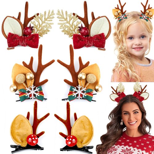 Naturahand 6 PCS Christmas Hair Clips Cute Reindeer Antlers Ears Holiday Headpiece Hair Accessori...