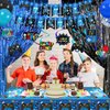 Blue Black Video Game Party Decorations Game Theme Happy Birthday Banner Hanging Swirls Balloons Garland Arch Foil Curtains Backdrops Tablecloth Kit for Kids Game Controller Birthday Supplies Decor