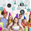 Happy 16th Birthday Party Hanging Swirls Streams Ceiling Decorations, Celebration Sweet 16 Foil Hanging Swirls with Cutouts for 16 Years Teal Silver Black Blue Birthday Party Decorations Supplies