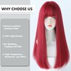 7JHH WIGS Red Wigs with Bangs Burgundy red Synthetic Long Straight Wig for Women Party and Cosplay Bright Red Wig Coloful(23" Red Wine)