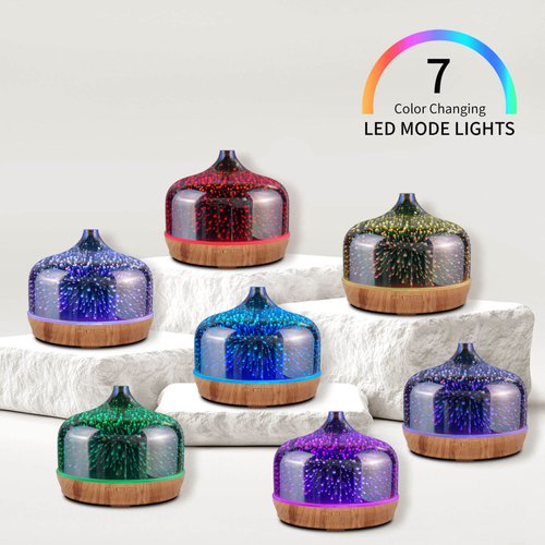 Porseme 500ml Essential Oil Diffuser 3D Glass Aromatherapy Ultrasonic Humidifier-Auto Shut-Off, Timer Setting, BPA Free for Home Hotel Yoga SPA Gift