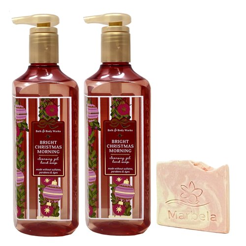 Bath & Body Works Bright Christmas Morning 2 Pack Cleansing Gel Hand Soap Bundle with a Himalayan Salts Springs Sample Soap