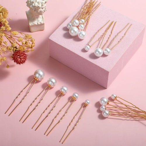 Lusofie 18Pcs Pearl Bobby Pins Bridal Wedding Hair Peals U Shaped Pearl Hair Pins Accessories for Brides Bridesmaids Women Girls(Gold)