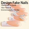 White French Tip Press on Nails Long Square Fake Nails Full Cover Nude with Butterfly Charm False Nails with Rhinestones Design Nails Reusable Artificail Nails Acrylic Glue on Nails for Women