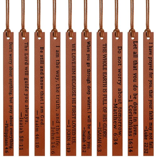 10 Pieces Christian Leather Bookmark Bible Bookmarks Fathers Day Church Gifts Handmade Genuine Leather Page Markers Bible Verses Bookmarks Christian Gift for Men Women (Elegant)