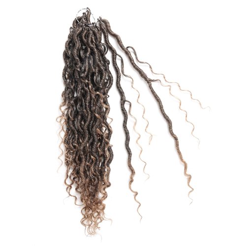 Faux Goddess Locs Crochet Hair River Locs Boho Hippie Locs Wavy Crochet With Curly Hair In Middle And Ends Braids Hair Extensions (8Packs,18 inch, T27)