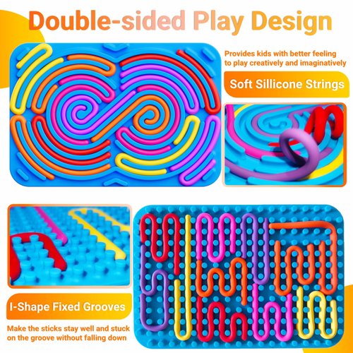 Aliuera Sensory Activity Board, Silicone Fidget Toy for Stress Relief, Calming, Focus, ADHD and Autism, Sensory Toys Game Controller for Kids 3+ & Adults with 12 Colorful Strings