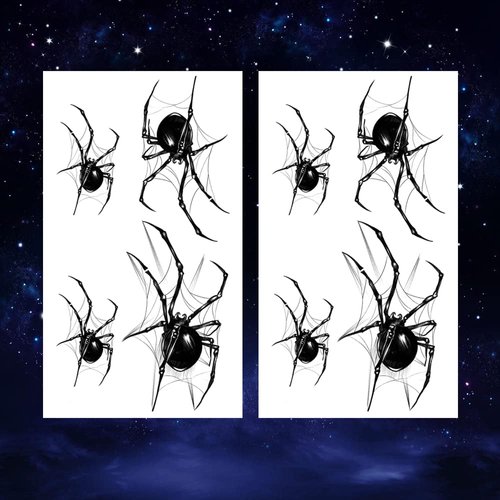 Oottati 2 Sheets Waterproof Small Cute Fake Hand Wrist Temporary Tattoos Stickers Halloween Horror 3D Realistic 4pcs Black Spider Webs