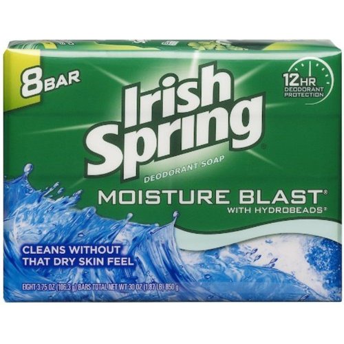 Irish Spring Deodorant Bar Soap Moisture Blast with HydroBeads 3.75Oz Pack of 2