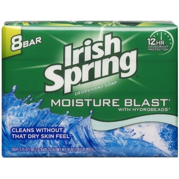 Irish Spring Deodorant Bar Soap Moisture Blast with HydroBeads 3.75Oz Pack of 2