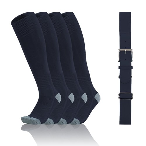 QBK Toddler Baseball Socks And Belt Youth Softball Tee Ball Combo Set for Boy Girl (2 Pairs of Socks & 1 Belt) Navy 8-10Y