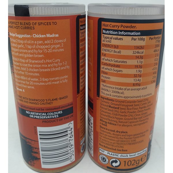 Sharwoods Hot Curry Powder 3 x 102gm