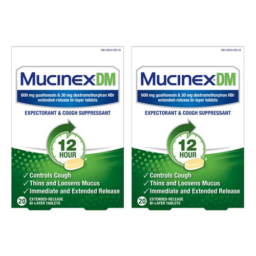 Mucinex DM 12 Hr Expectorant & Cough Suppressant Tablets, 20ct (Pack of 2)