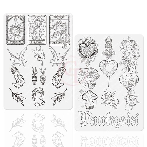 TgoBeauty Double Sided Pre-Printed Tiny Tattoo Practice Skin with Stencil White/Pink Fine Line Tattoo Skins for Tattoo Training (4pcs White Tattoo Skins)