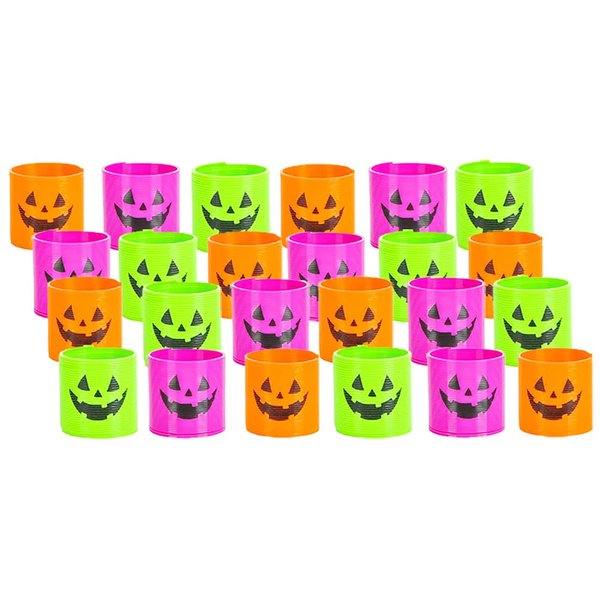 The Dreidel Company Halloween Coil Spring, Jack-O-Lantern Circle Shaped Coils, Neon Colors Magic Spring Toy, Party Favor for Kids, 1.4" (35mm) (24-Pack)