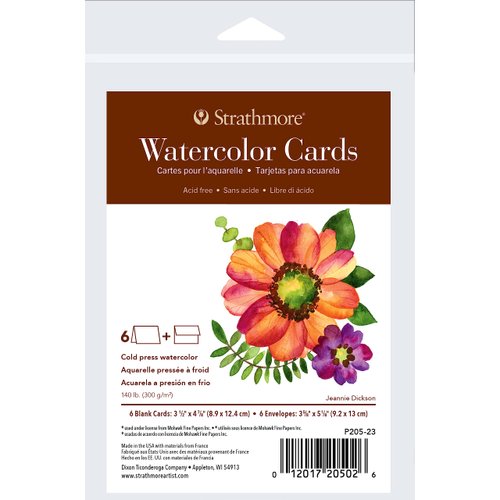Strathmore 400 Series Watercolor Cards, Cold Press, Announcement Size, 3.5x4.875 inches, 6 Pack, Envelopes Included - Custom Greeting Cards for Weddings, Events, Birthdays