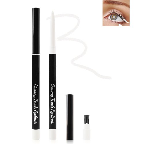 White Eyeliner for Waterline, Cream Gel Eyeliner Water Line, Long Lasting Waterproof Smudge-Proof, Highly Pigmented Retractable Eye Liner Brightener Pen,Built in Sharpener, Smooth Eye Makeup for Women