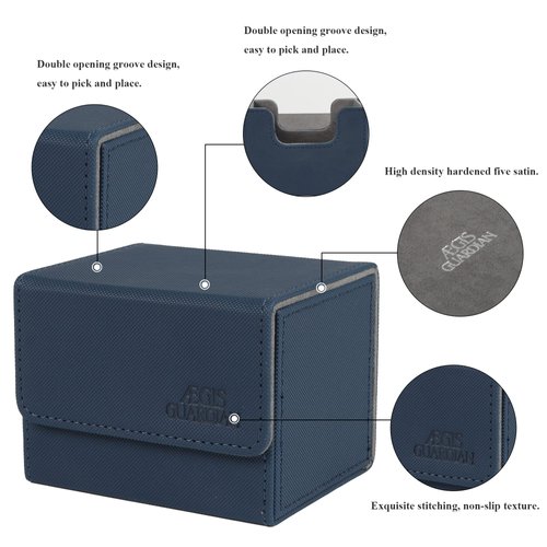 AEGIS GUARDIAN Card Deck Box for MTG, Commander Deck Box Hold 120+ Sleeved Cards, Leather Strong Magnet Card Deck Case Holder for Magic Cards TCG CCG, Blue