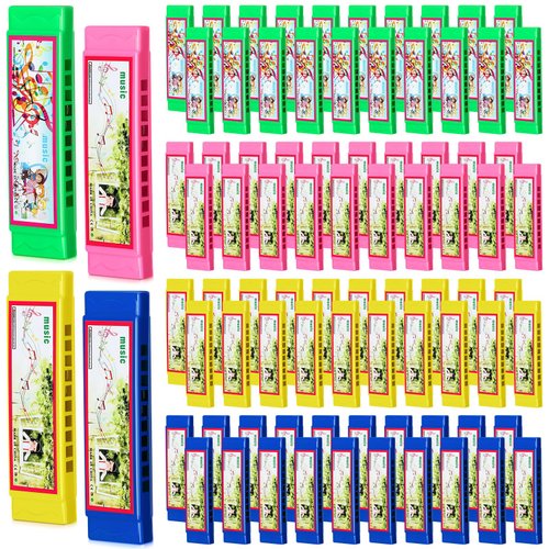 Liliful 100 Pcs Kids Harmonica for Boys Girls Musical Instrument Toy Lightweight and Easy to Carry, Key of C for Beginners for School teaching Early Childhood Enlightenment Performance, 4 Colors