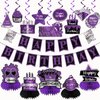 GERMISHUYS Purple Birthday Party Decorations, Birthday Decorations for Women Include Happy Birthday Banner, Hanging Swirls and Honeycomb Centerpieces, Purple Decorations for Party Supplies