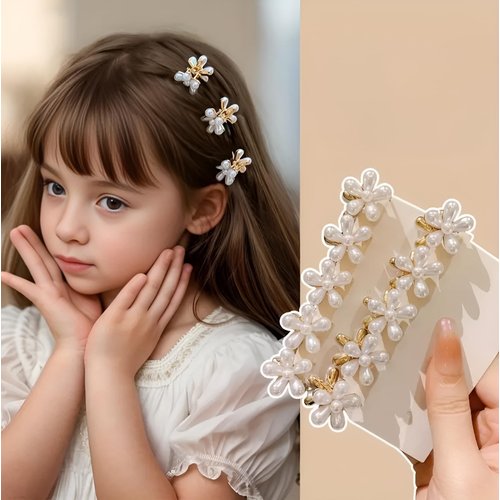 PACTIV 10 PCS Tiny Pearl Hair Claw Clips, Mini Flower Hair Clips, Cute Small Hairpins For Women Girl, Decorative Hair Barrettes, (White) 1 count (Pack of 10) white