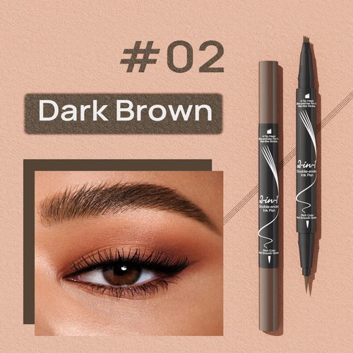 Microblading Eyebrow Pen Brow Pencil Waterproof Eyebrow Pen 2-in-1 Dual-Ended Eyebrow Pencil with 4-Fork Tip & Precise Brush-Tip for Long-Lasting Hairlike Eyebrow Pen, Dark Brown