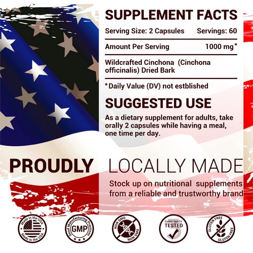 Quinine Capsules - Cinchona Officinalis Bark Herbal Supplement for Leg Cramping Relief, Cramp Defense and Overall Digestive Health - All-Natural Quinine Pills, 1000mg, 120 Tablets