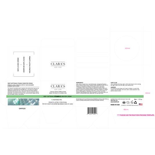 CLARA'S NEW YORK Deep Softening Vitamin E - Booster Cream Made for Healthy Glowing Skin - 50 ml