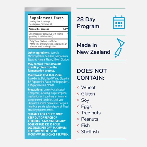 BLIS Probiotics Fresh Breath Kit with Potent BLIS K12 Oral Probiotics | Clinically Proven Bad Breath and Halitosis Treatment | Contains Mouthwash, Tongue Scraper and Lozenges - 4 Week Supply