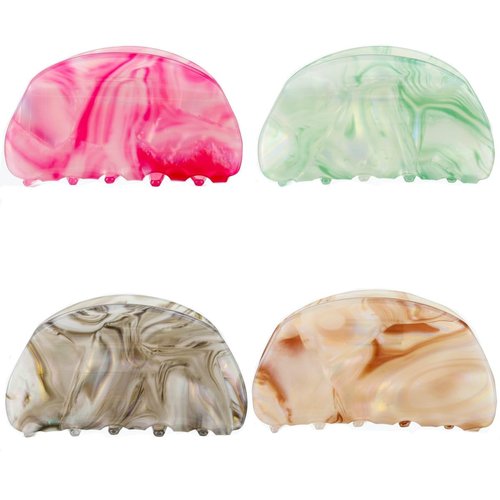 Hair Claw Clips, 3.1inch French Design Acrylic Barrettes with Print for Thin Thick Hair, Strong Hold Jaw Clamps for Women, Girls, Ladies (4 Pack)