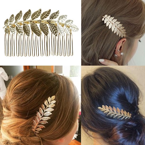8 Pack Leaf Hair Side Combs for Women Girl, Bridal Metal Decorative Hair Comb Clips, Gold French Twist Hair Slide Comb for Wedding Hair Accessories