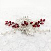 Bride Wedding Hair Comb Crystal Rhinestone Pearls Silver Leaf Hair Piece Accessories for Women Girls Homecoming Party (Wine Red)