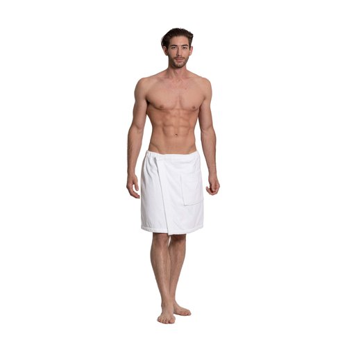Turkuoise Men's 100% Cotton Terry Velour Bath Towel Wrap Made in Turkey (White)